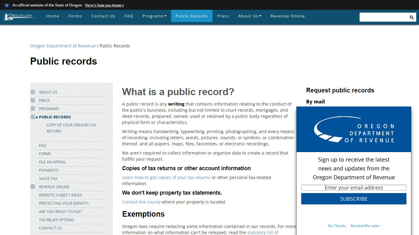 State of Oregon: Public Records - Public records